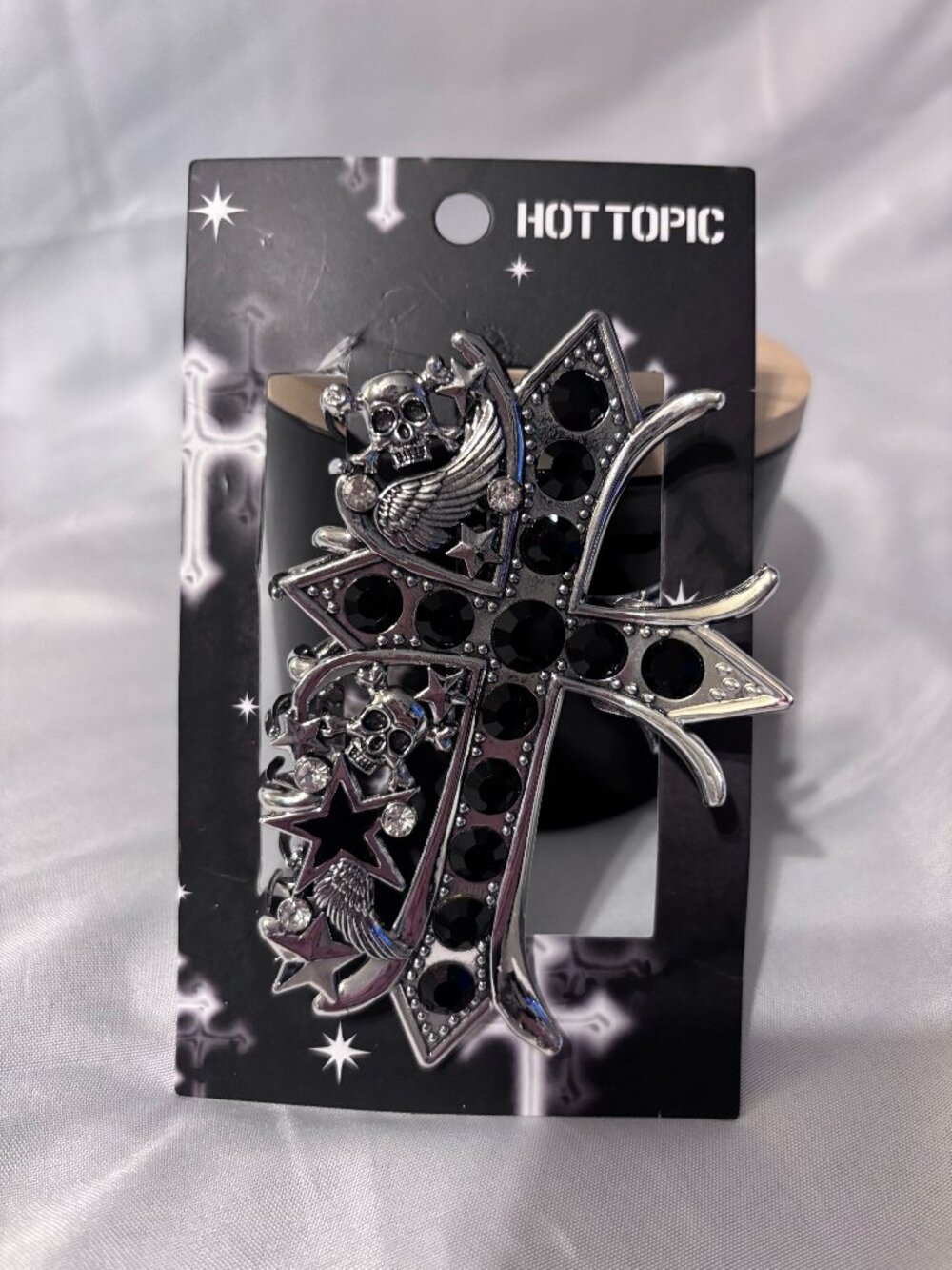Hot Topic Silver Tone Gothic Cross Skull Rhinestone Hair Claw Clip Y2K Emo